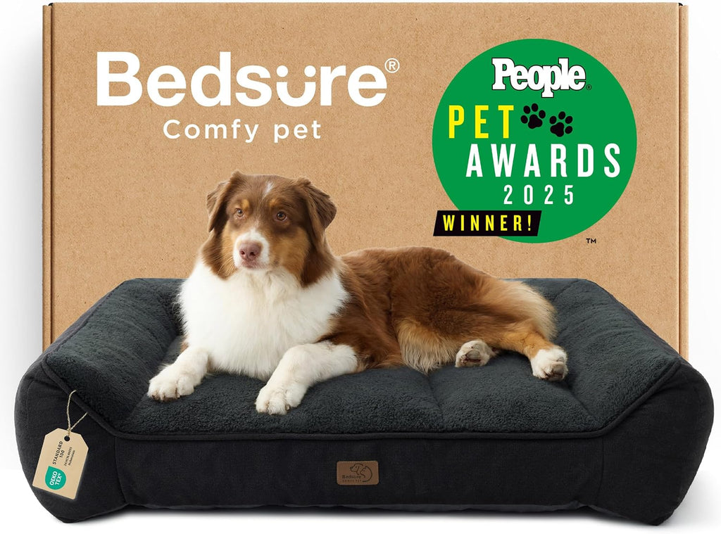 Bedsure SupportMax™ XL Orthopedic Dog Beds Large Sized Dog - Extra Thick Supportive Dogs Couch with Waterproof Washable Cover, Extra Large Comfort Pet Sofa with Soft Sherpa & Nonskid Bottom, Grey, 42"