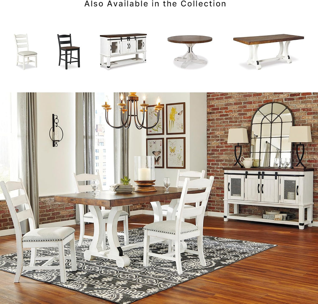 Signature Design by Ashley Valebeck Farmhouse Dining Room Server or Buffet Cabinet, White & Brown