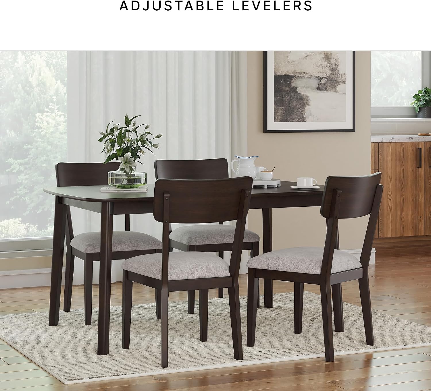 Signature Design by Ashley Favelon Mid-Century Modern Dining Table and Chairs Set with Cushioned Seat, Set of 5, Dark Brown & Gray