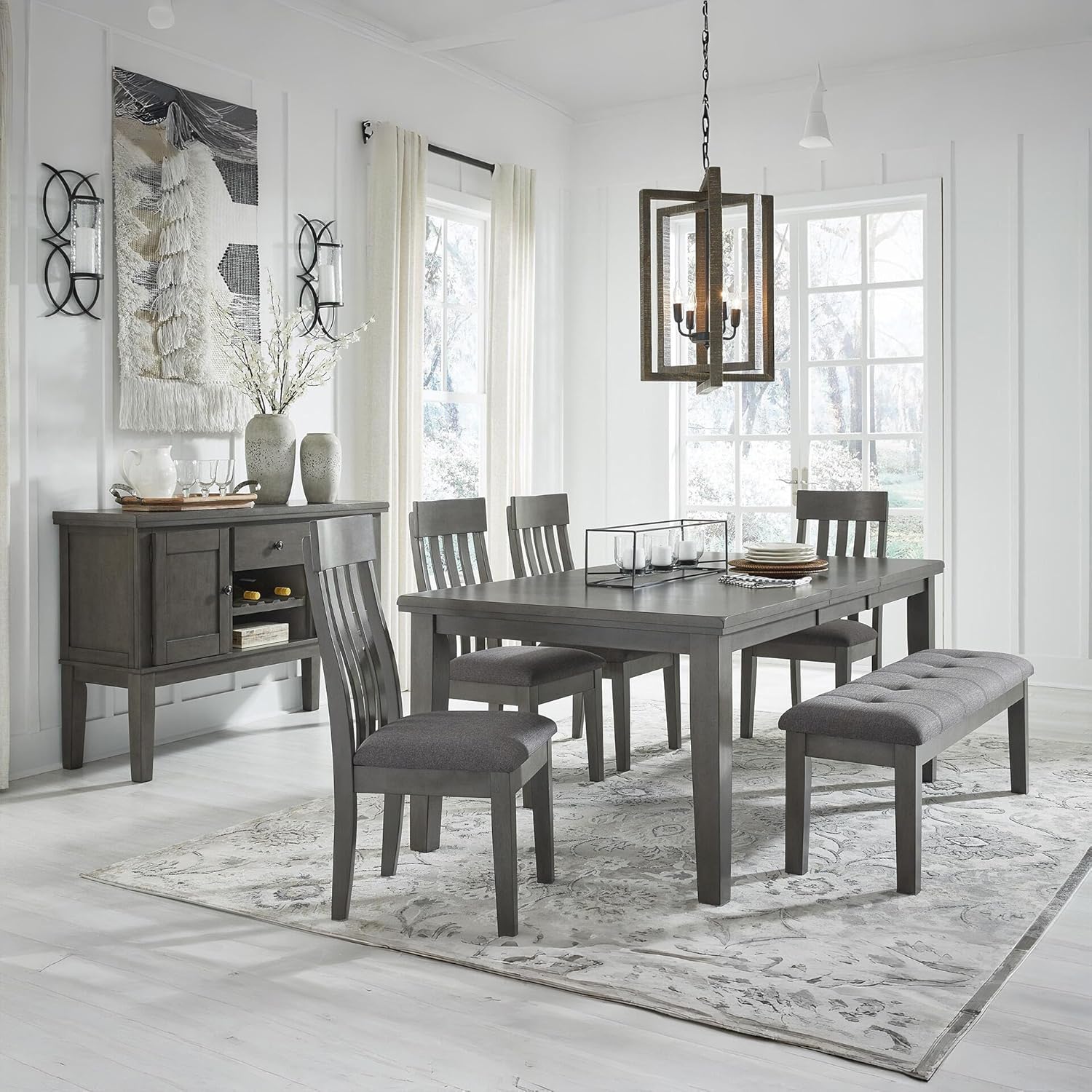 Signature Design by Ashley Hallanden Rustic Tufted Upholstered Dining Room Bench, Gray