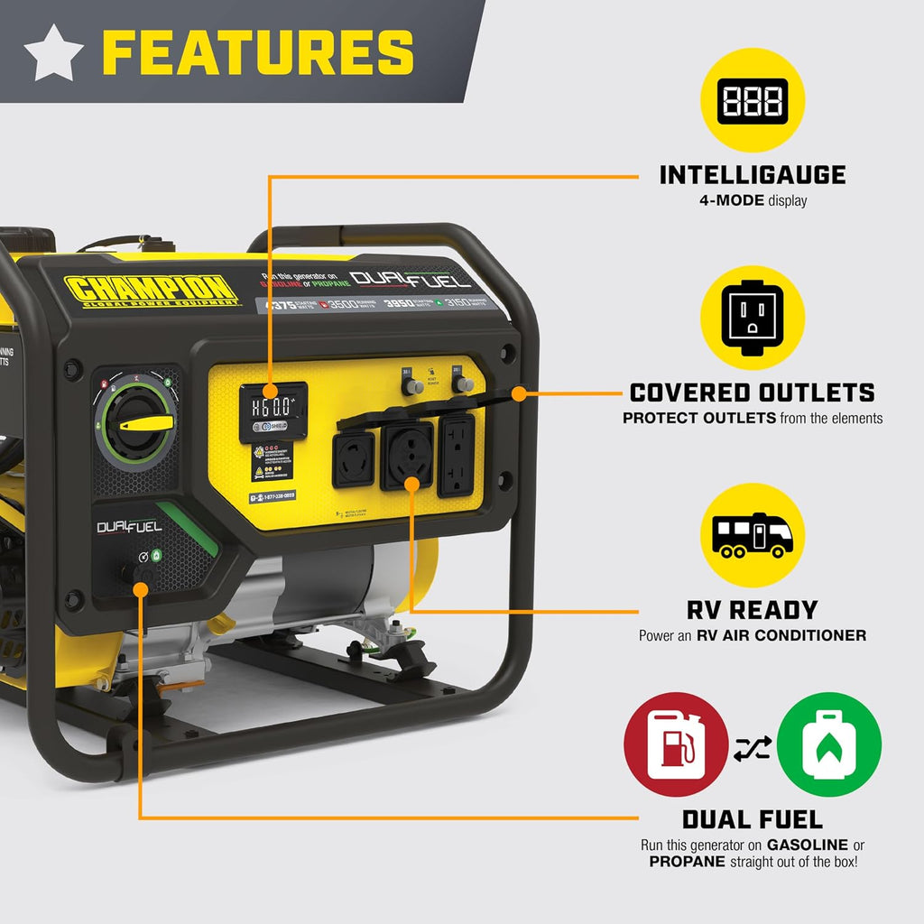 Champion Power Equipment 4375-Watt Dual Fuel RV Ready Portable Generator with Free 3-Year Warranty
