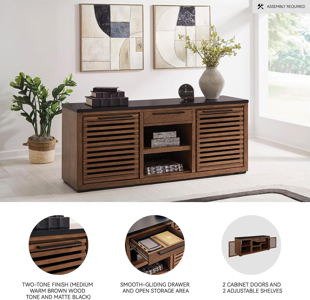 Signature Design by Ashley Kallari Casual Credenza with Anti-Tipping and Adjustable Shelf, Dark Brown & Black