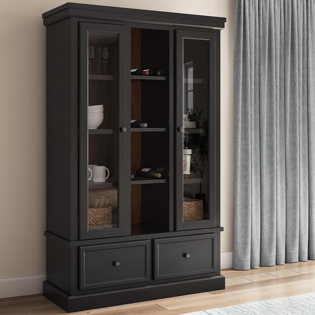 Signature Design by Ashley Chadworth Classic Curio with Anti-Tipping and Removable Shelf, Black