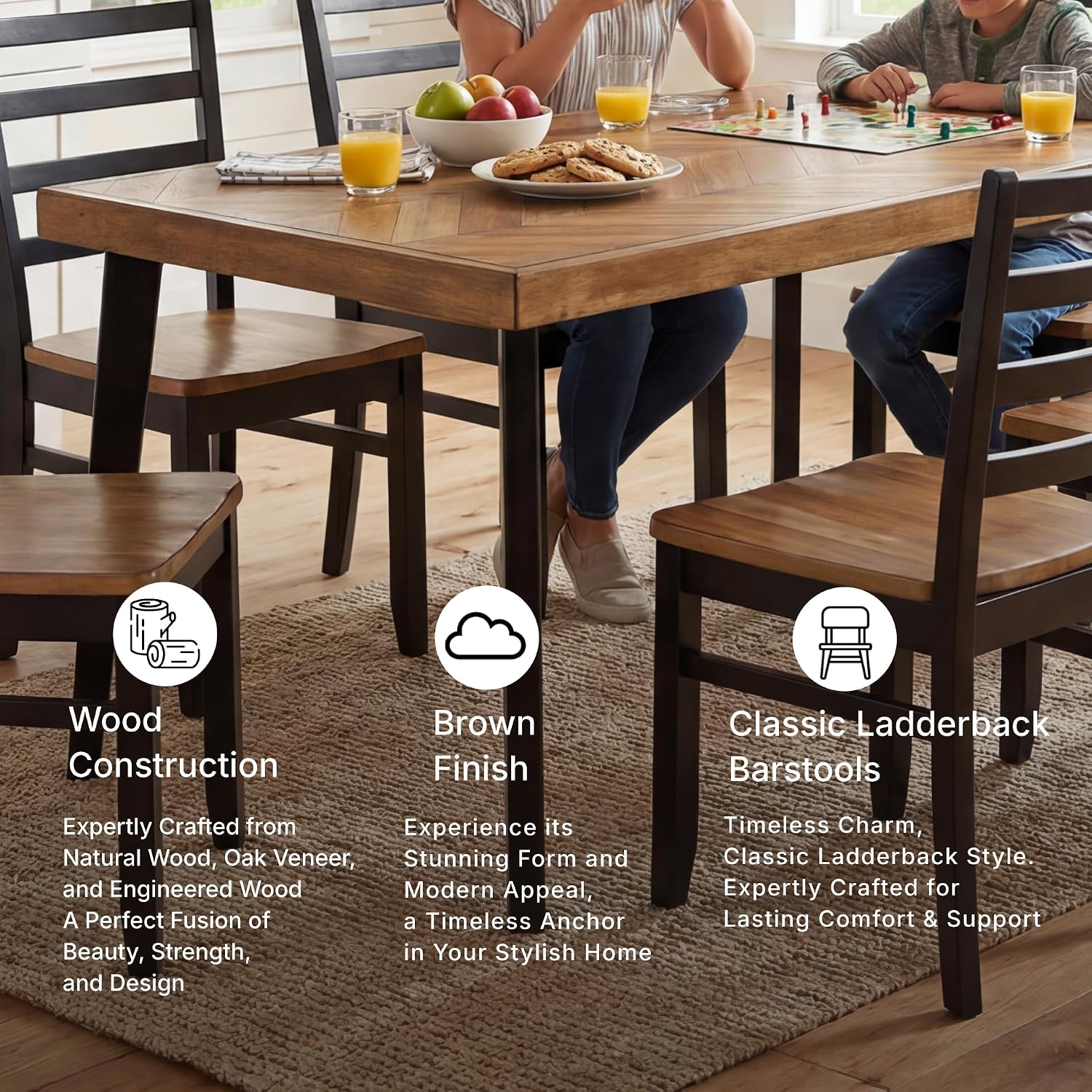 Signature Design by Ashley Blondon Rectangular Dining Room Table Set with 6 Chairs, Chevron Pattern, Tapered Legs, Seats 6, Wood, 60" Long, Brown & Black