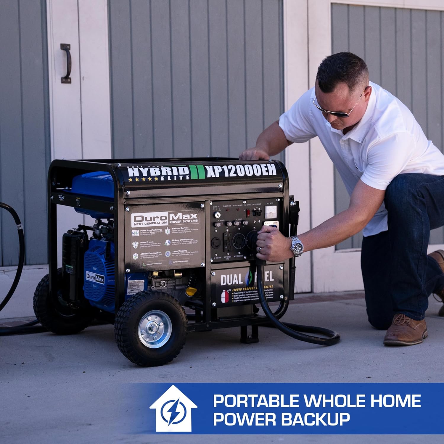 DuroMax XP12000EH 12,000-Watt Dual Fuel Portable Generator – Gas & Propane, Electric Start, Whole Home Backup Power, Transfer Switch Ready, RV & Emergency Ready