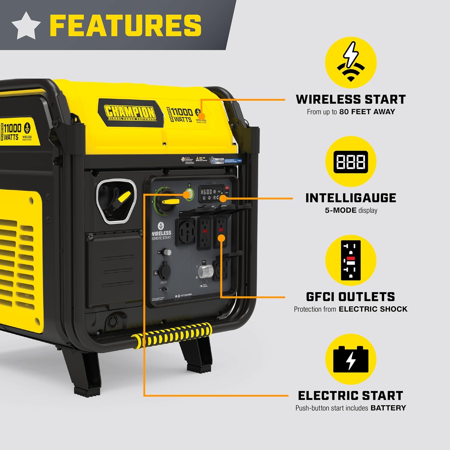 Champion Power Equipment 11,000-Watt Wireless Remote Start Home Backup Portable Inverter Generator with Quiet Technology and Free 3-Year Warranty