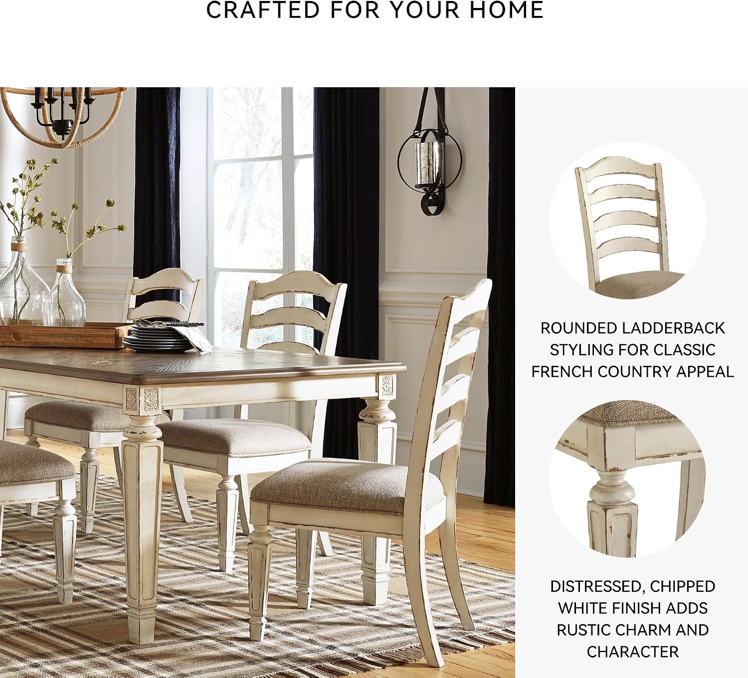 Signature Design by Ashley Realyn Dining Room Upholstered Chair 2 Count, Antique White