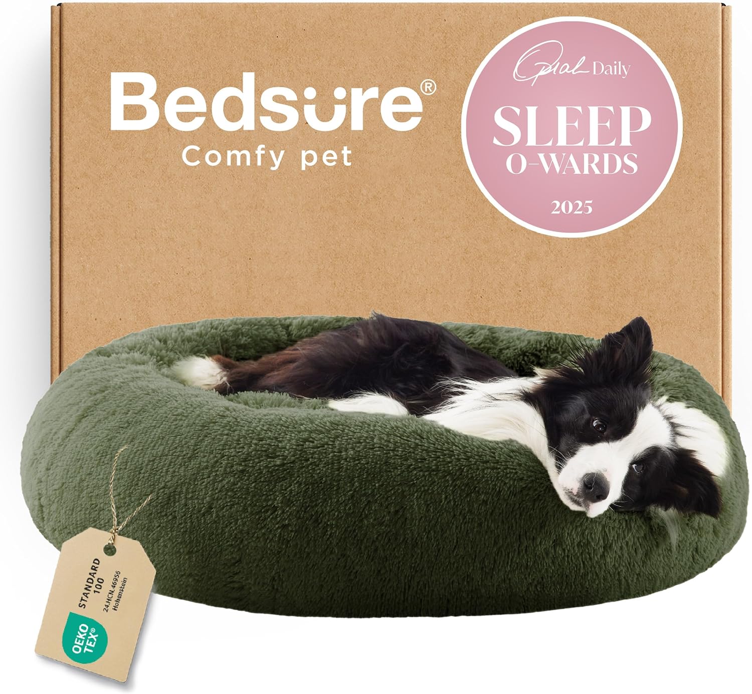 Bedsure Calming Dog Bed Medium Size Dog - Donut Washable Medium Pet Bed, 30 inches Anti-Slip Round Fluffy Plush Faux Fur Cat Bed, Fits up to 45 lbs Pets, Camel