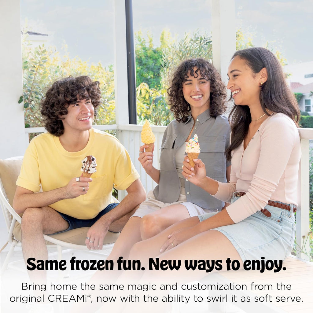 Ninja CREAMi Scoop & Swirl Ice Cream and Soft Serve Maker, Oprah's Favorite Things 2025, 13 Programs, Soft Serve Handle & (4) CREAMi 2-in-1 16oz Pints, Gift for Kids & ALL ages, NC701