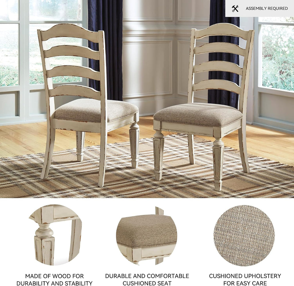 Signature Design by Ashley Realyn Dining Room Upholstered Chair 2 Count, Antique White
