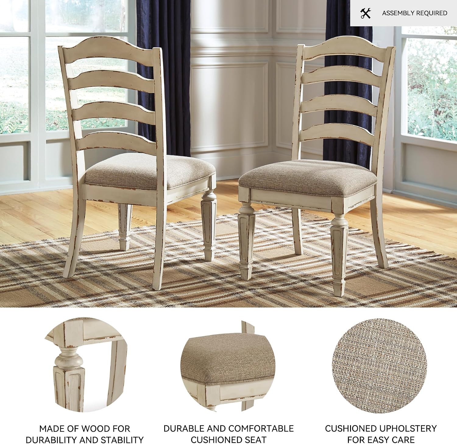 Signature Design by Ashley Realyn Dining Room Upholstered Chair 2 Count, Antique White
