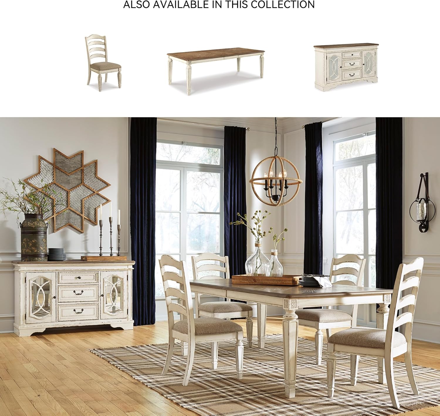 Signature Design by Ashley Realyn Dining Room Upholstered Chair 2 Count, Antique White