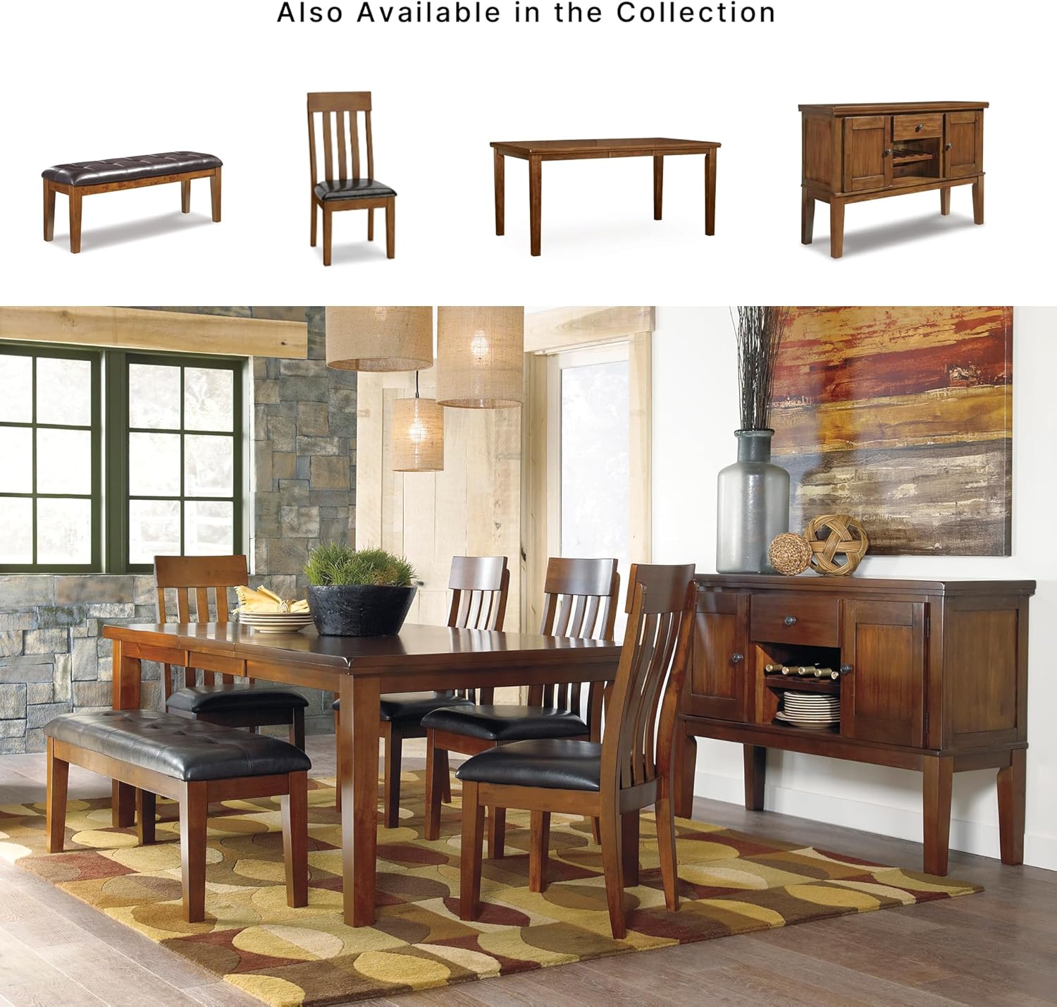 Signature Design by Ashley Ralene Tufted Upholstered Dining Room Bench, Medium Brown