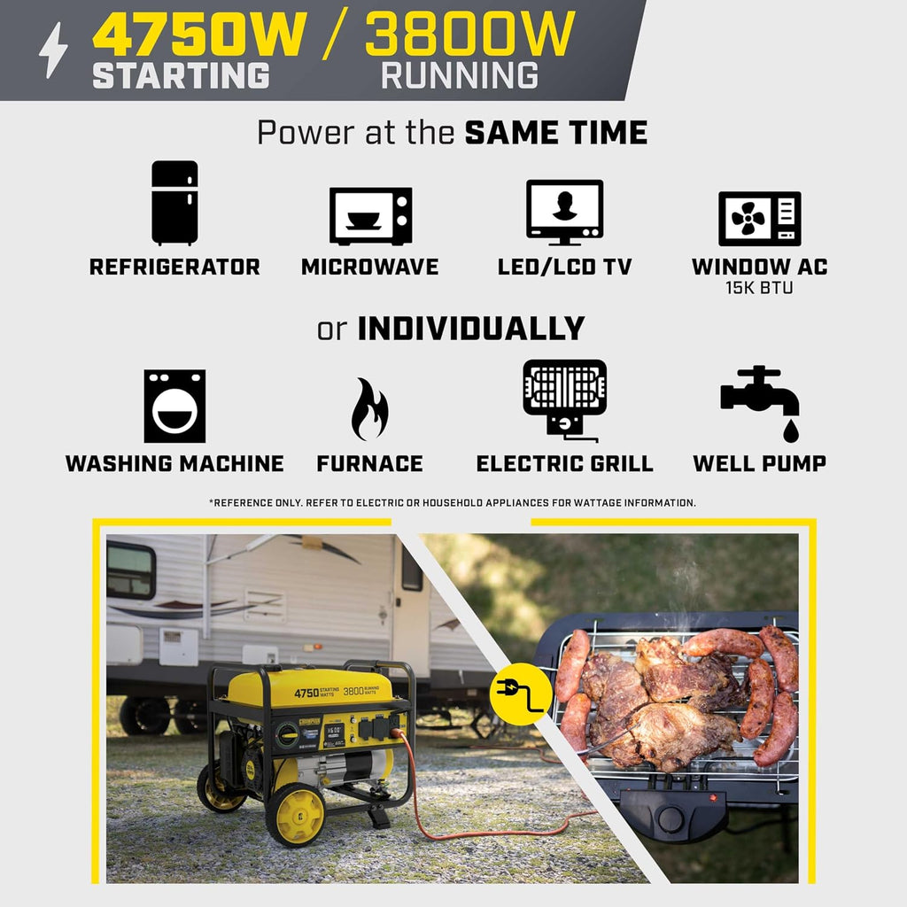 Champion Power Equipment 4750-Watt RV Ready Portable Generator with Free 3-Year Warranty, CARB Compliant