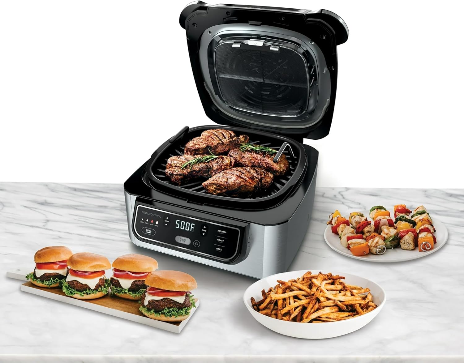 Ninja AG300 4-in-1 Indoor Grill with 4-Quart Air Fryer with Roast, Bake, and Cyclonic Grilling Technology