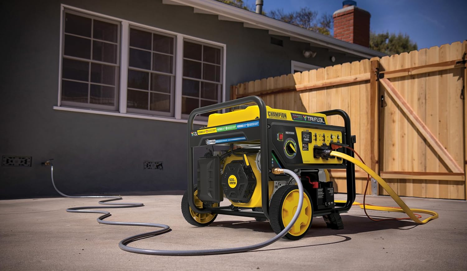 Champion Power Equipment 12,500-Watt Electric Start Tri Fuel Home Backup Portable Generator with Free 3-Year Warranty