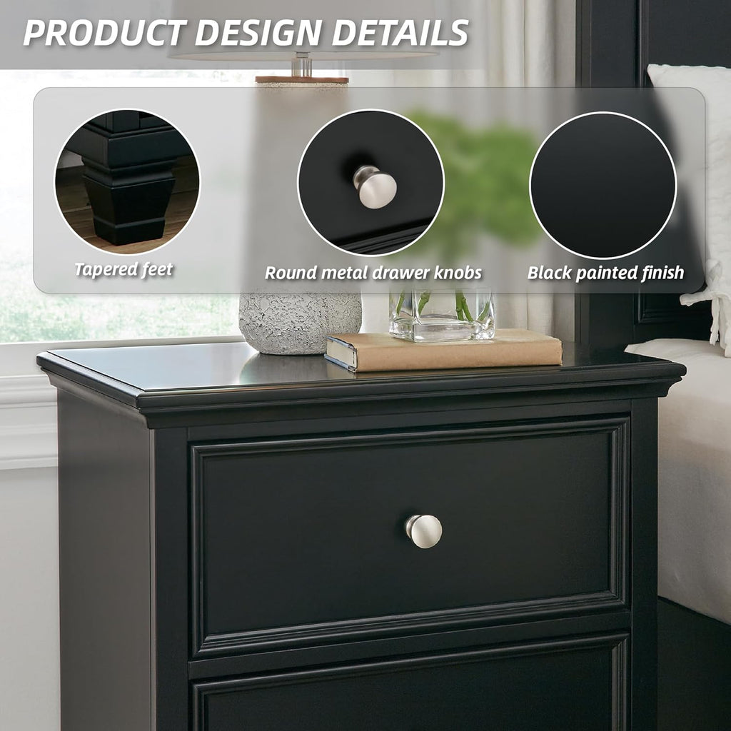 Signature Design by Ashley Lanolee Classic 2 Drawer Nightstand for Bedroom, 26.75" Tall, Black