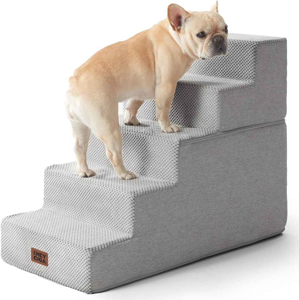 EHEYCIGA Dog Stairs for Bed 18" H, 4-Step Dog Steps for High Bed, Pet Steps for Small Dogs and Cats, Non-Slip Balanced Pet Ramp Indoor, Grey