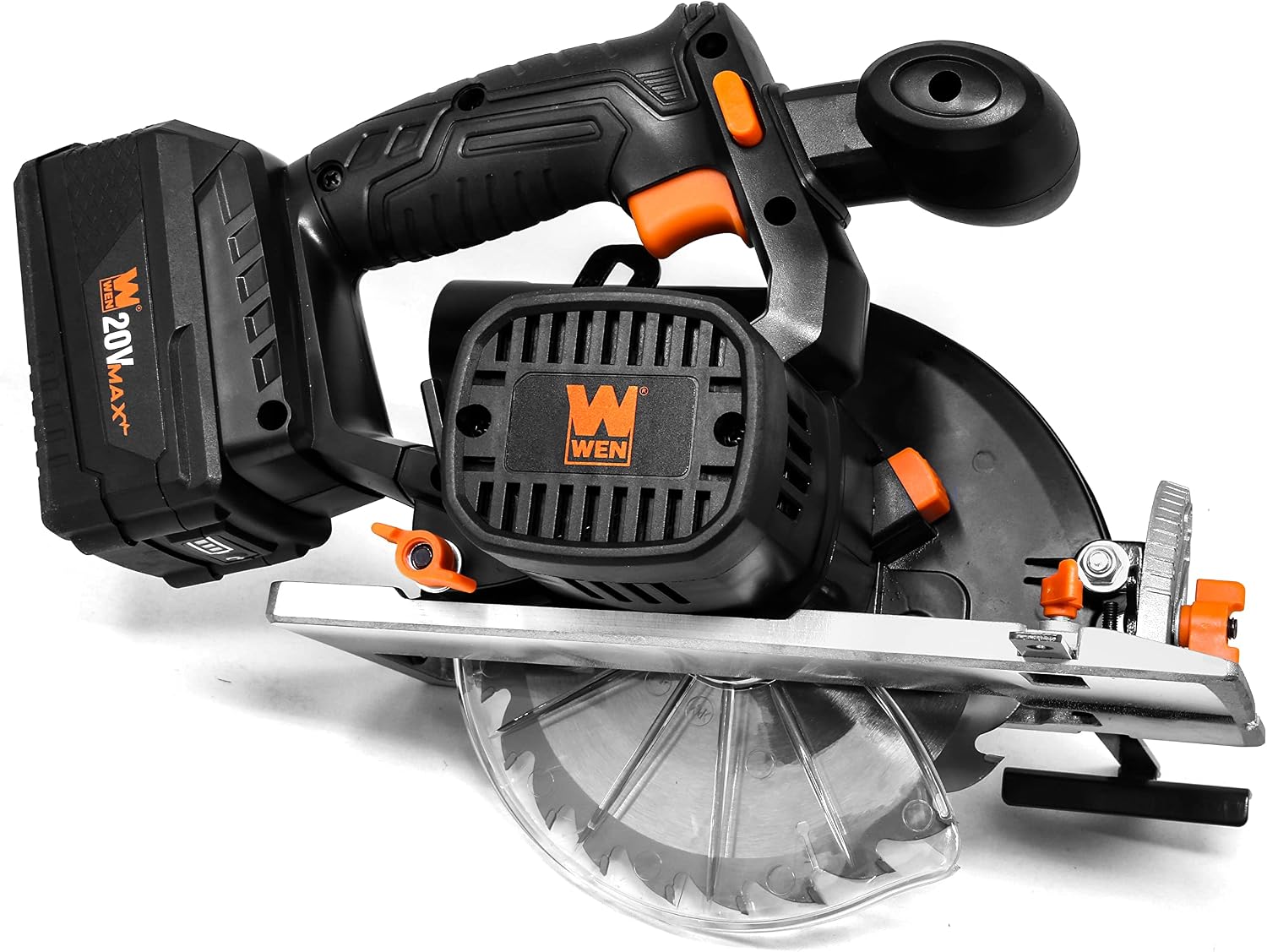 WEN Cordless Circular Saw, 6.5-Inch Blade with 20V Max 4.0 Ah Lithium-Ion Battery and Charger (20625)