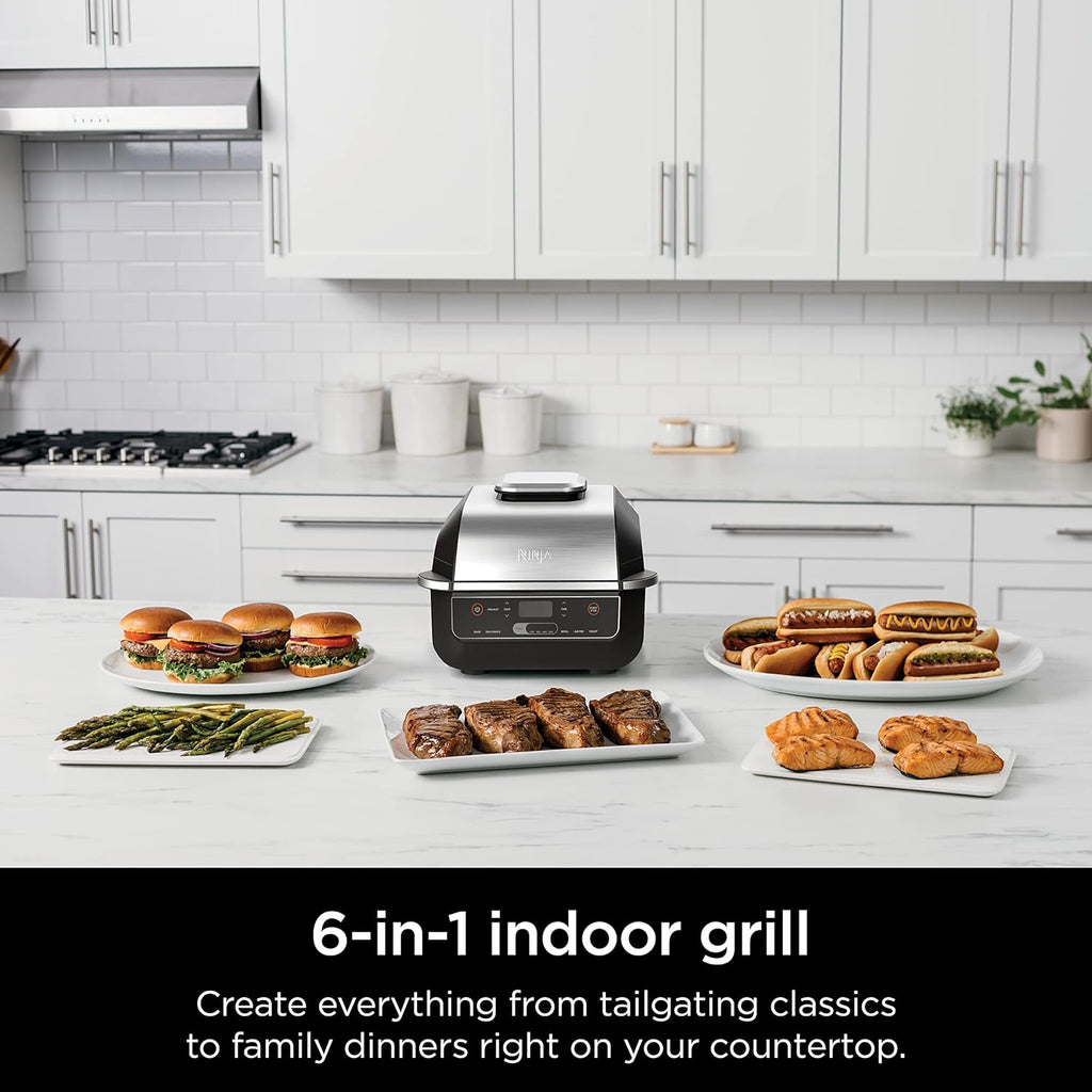 Ninja (Refurbished) EG201 Foodi 6-in-1 Indoor Grill with Air Fry, Roast, Bake, Broil, & Dehydrate, 2nd Generation, Black/Silver (Renewed)