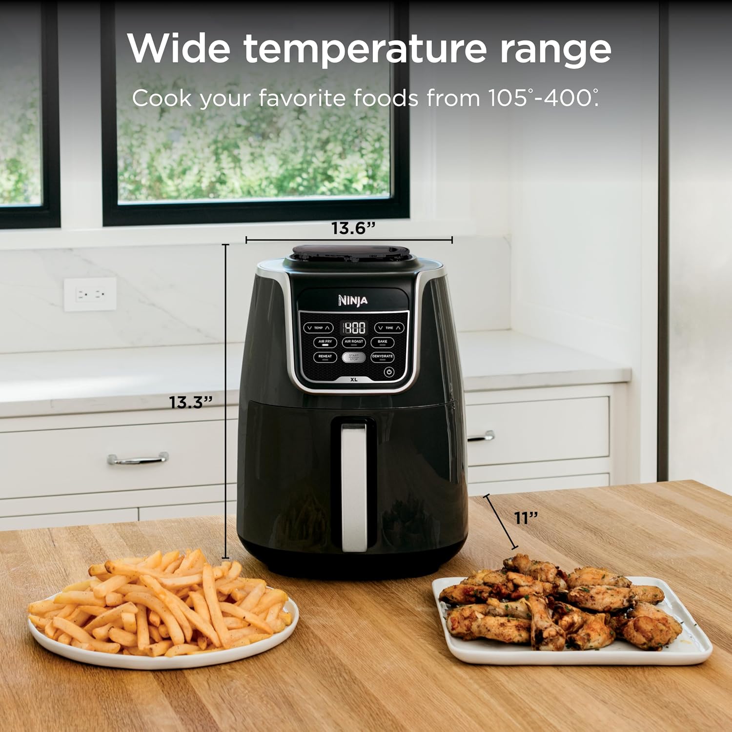 Ninja XL Air Fryer | 5.5 QT Capacity fits 3lbs of Wings | 5-in-1 Air Fry, Roast, Bake, Reheat & Dehydrate | 400°F Max Temp | 1750 Watts | With Dishwasher Safe Parts & Recipe Guide | Grey | AF150AMZ