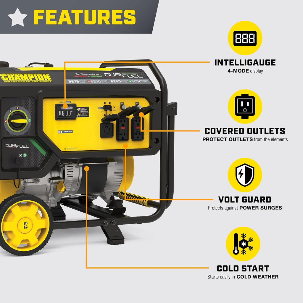 Champion Power Equipment 6875-Watt Dual Fuel Portable Generator with Free 3-Year Warranty