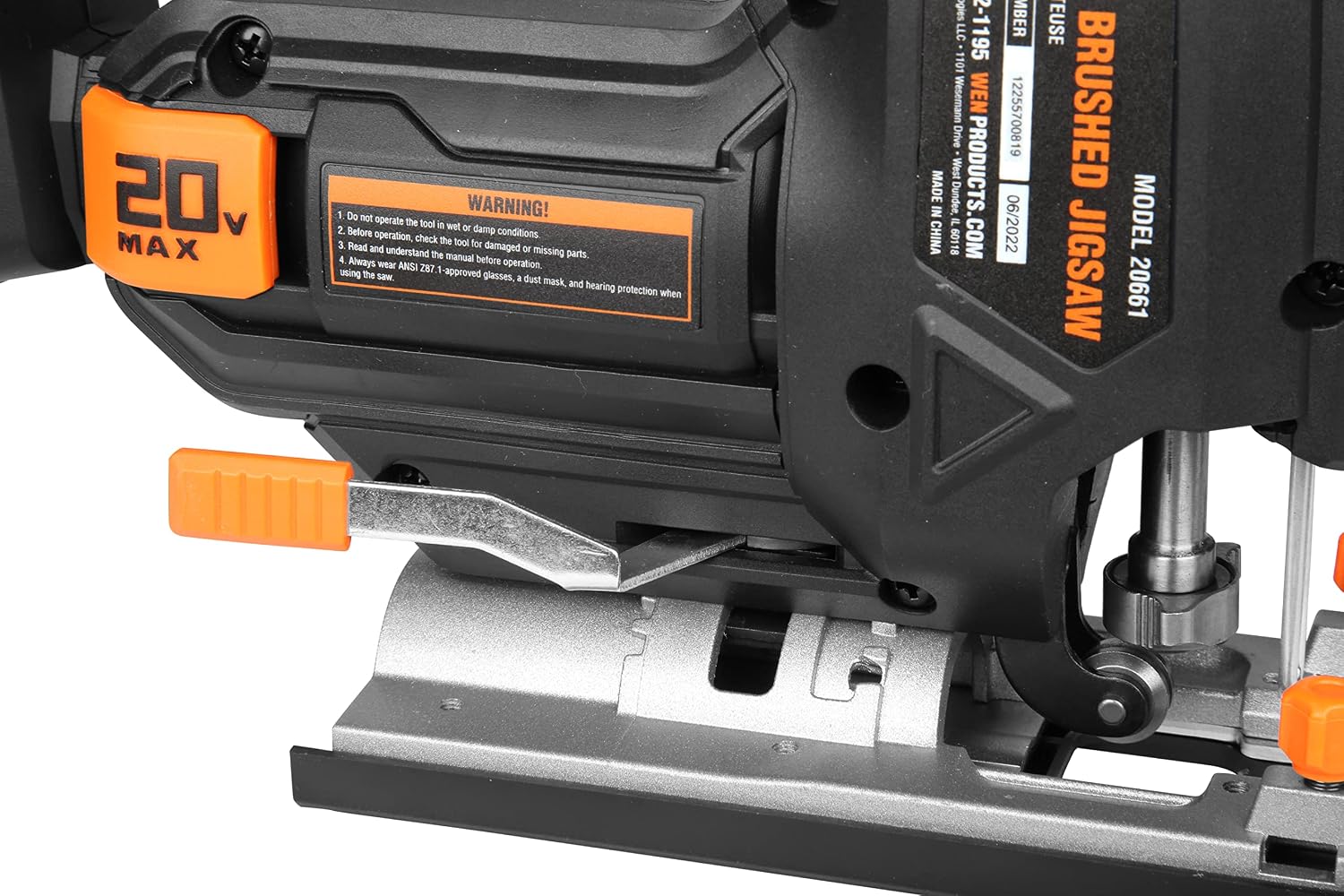 WEN Cordless Jigsaw, Variable Speed with 20V Max 2.0 Ah Lithium Ion Battery and Charger (20661)