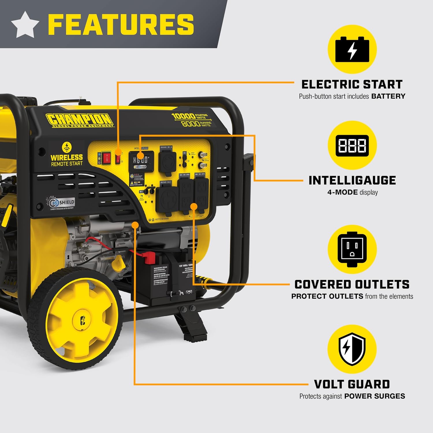 Champion Power Equipment 10,000-Watt Wireless Remote Start Home Backup Portable Generator with Free 3-Year Warranty