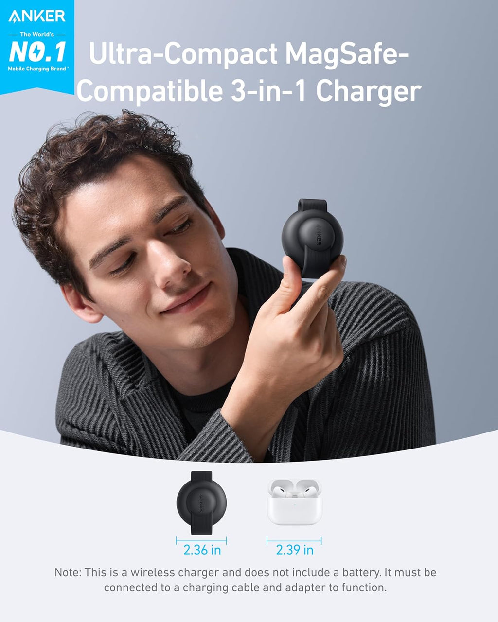 Anker MagGo UFO 3-in-1 MagSafe Compatible Qi2 15W Charging Station | Foldable Travel Design, Wireless Pad for iPhone 17 / 16 Series, AirPods, Apple Watch, and More (Not a Power Bank)