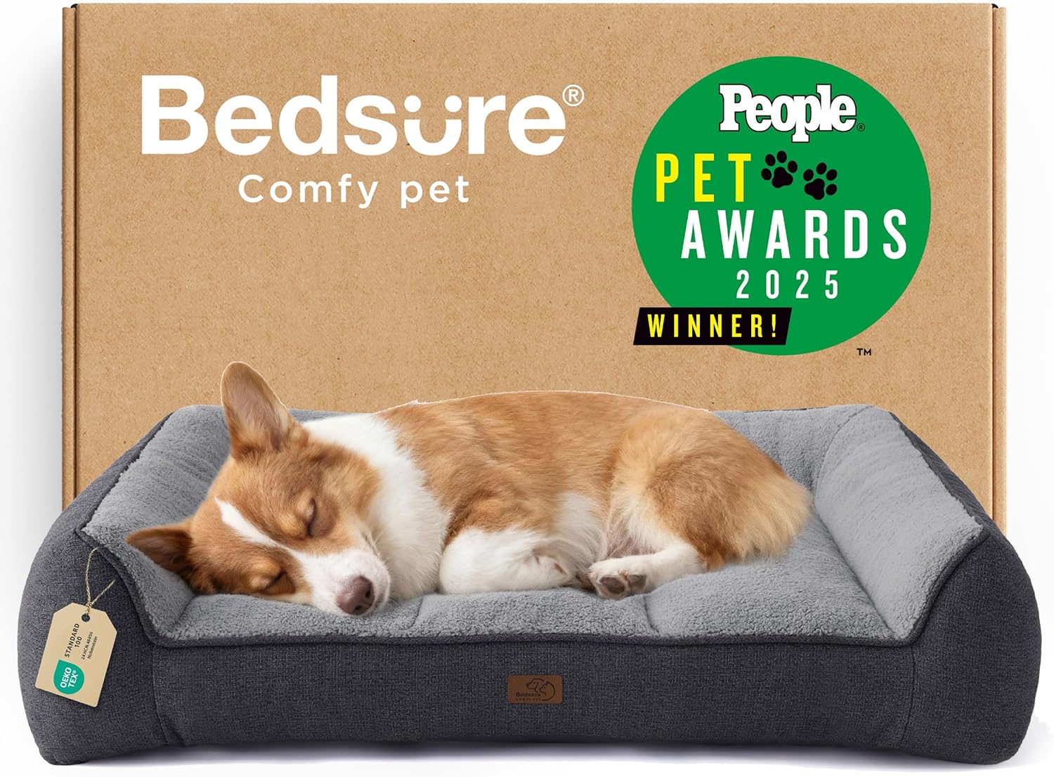 Bedsure SupportMax™ XL Orthopedic Dog Beds Large Sized Dog - Extra Thick Supportive Dogs Couch with Waterproof Washable Cover, Extra Large Comfort Pet Sofa with Soft Sherpa & Nonskid Bottom, Grey, 42"
