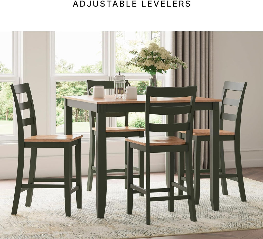 Signature Design by Ashley Gesthaven Counter Height Dining Set, 5-Piece Bar Table and Chairs Set with Butcher Block Top, Casual Green and Light Natural Mango Wood