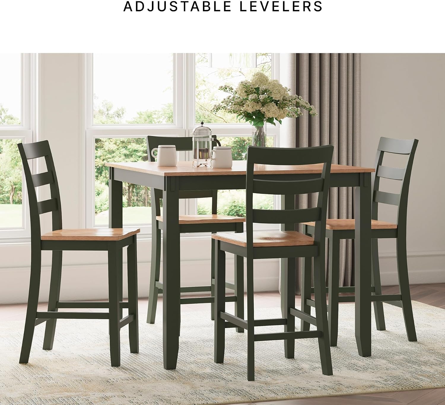 Signature Design by Ashley Gesthaven Counter Height Dining Set, 5-Piece Bar Table and Chairs Set with Butcher Block Top, Casual Green and Light Natural Mango Wood