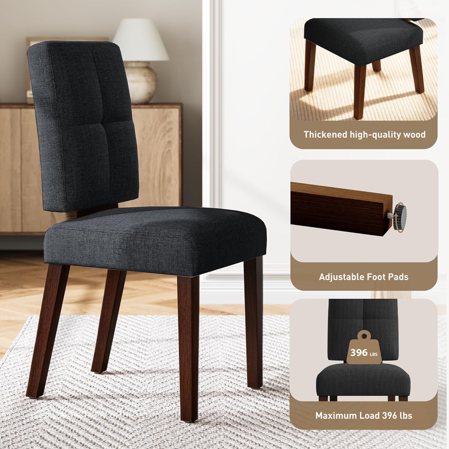 HOMRELEXA Wooden Dining Chairs Set of 4, Dining Room Chairs with Wood Legs, Cloud-Like Cushion & Reinforcement Structure Design for Kitchen/Living Room/Restaurant, Easy Assembly