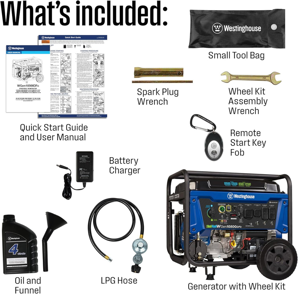 Westinghouse 13500 Peak Watt Dual Fuel Home Backup Portable Generator, Remote Electric Start, Transfer Switch Ready, Gas and Propane Powered