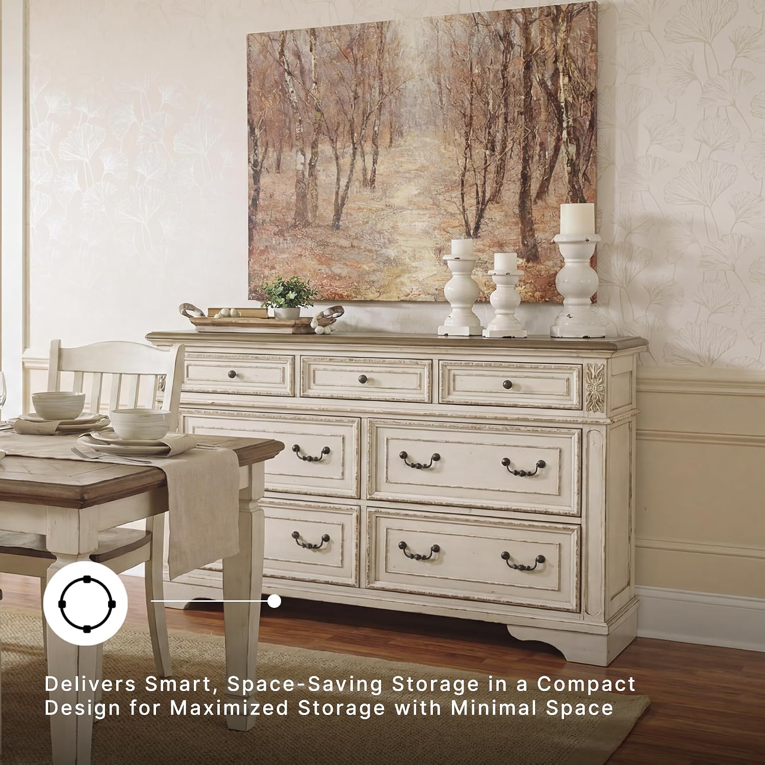 Signature Design by Ashley Realyn | French Country 7-Drawer Two-Tone Dresser – Fully Assembled, Decorative Corbels, Chipped White with Distressed Wood Top