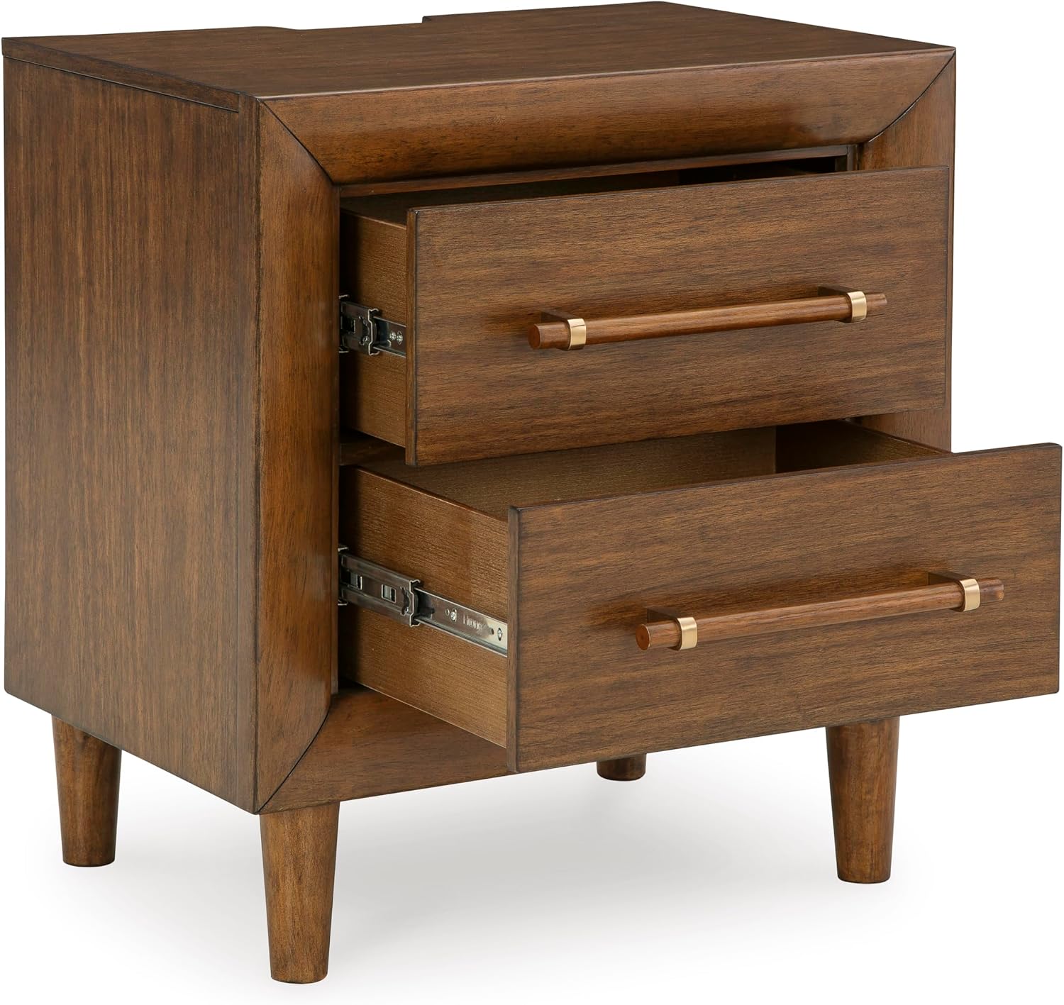 Signature Design by Ashley Lyncott 2 Drawer Nightstand, Power Supply, USB-A and USB-C Ports, Hardwood Solids, 24.63" W x 17" D x 26.88" H, Medium Brown