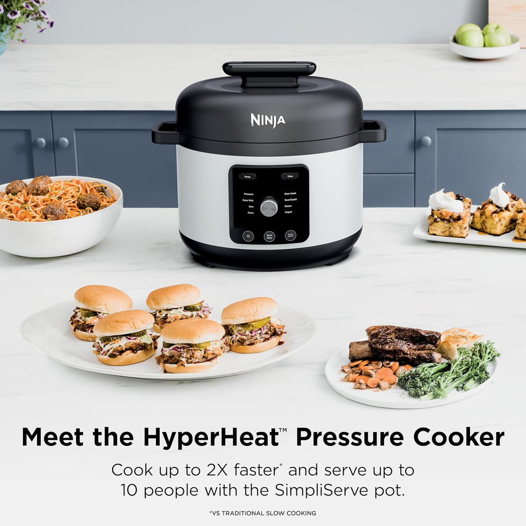 Ninja HyperHeat 9-in-1 Electric Pressure Cooker | 6.5 Qt Multi Cooker with Sear/Sauté, Slow Cooker, Rice Cooker, Sous Vide | 1200W | Fast Cooking, PFAS-Free Pot | White | PC201WH