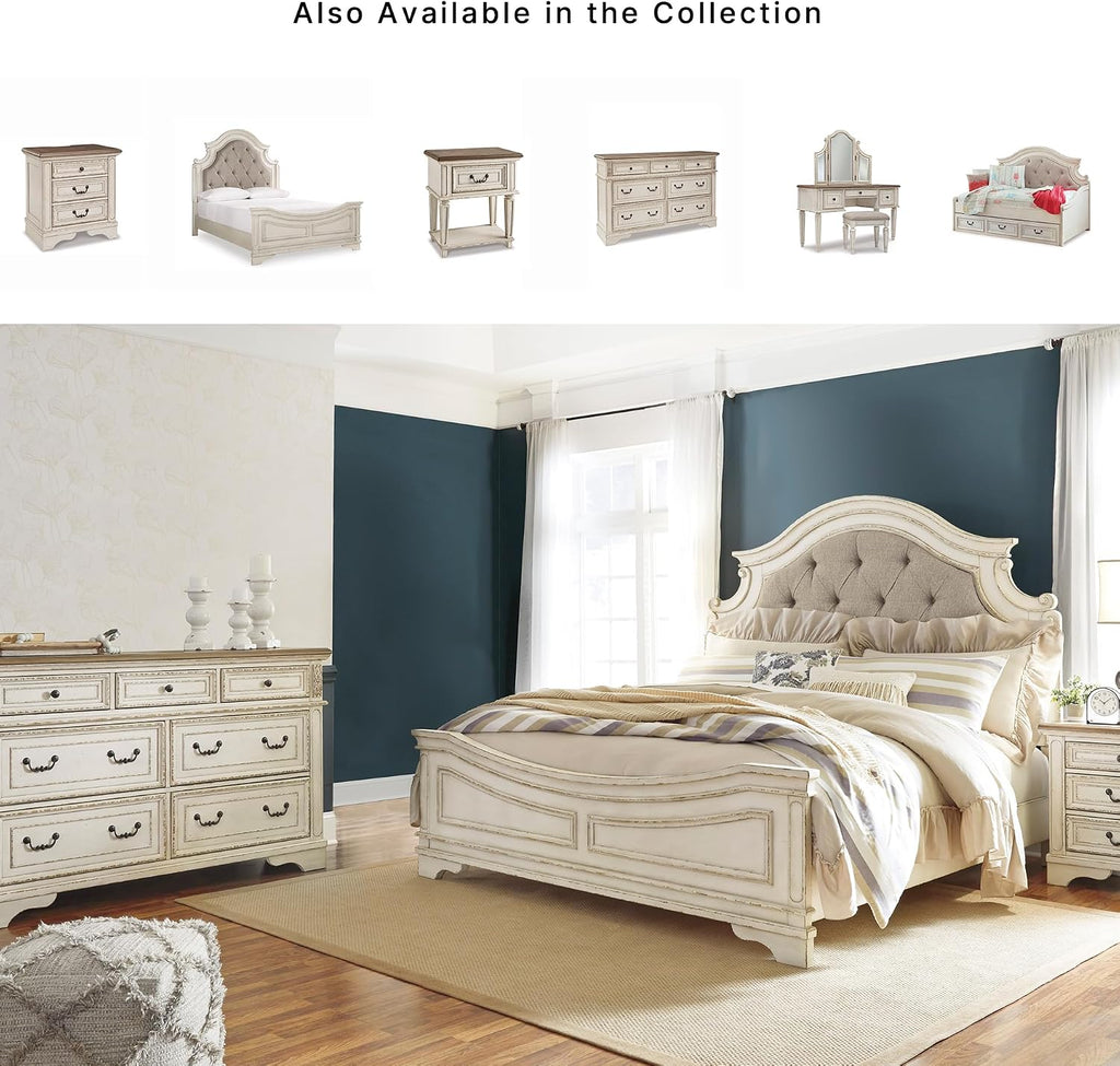 Signature Design by Ashley Realyn | French Country 7-Drawer Two-Tone Dresser – Fully Assembled, Decorative Corbels, Chipped White with Distressed Wood Top