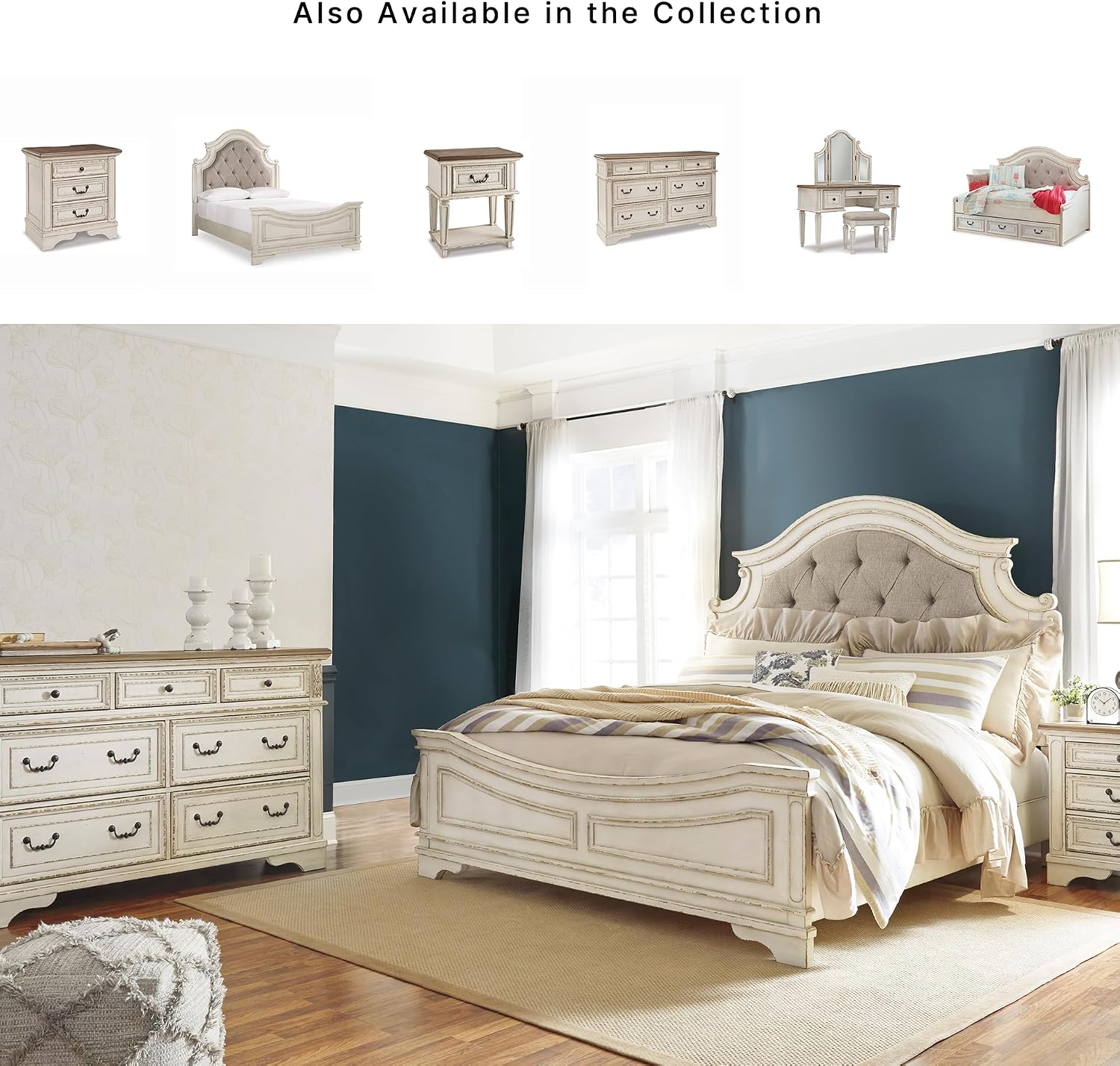 Signature Design by Ashley Realyn | French Country 7-Drawer Two-Tone Dresser – Fully Assembled, Decorative Corbels, Chipped White with Distressed Wood Top