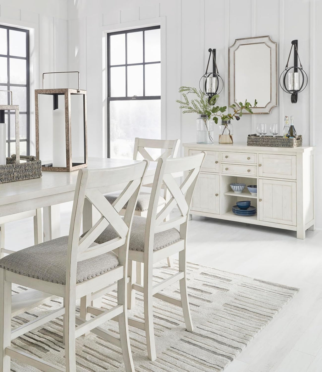 Signature Design by Ashley Robbinsdale Casual 4-Door Dining Server with Adjustable Shelves and Felt-Lined Drawers, White