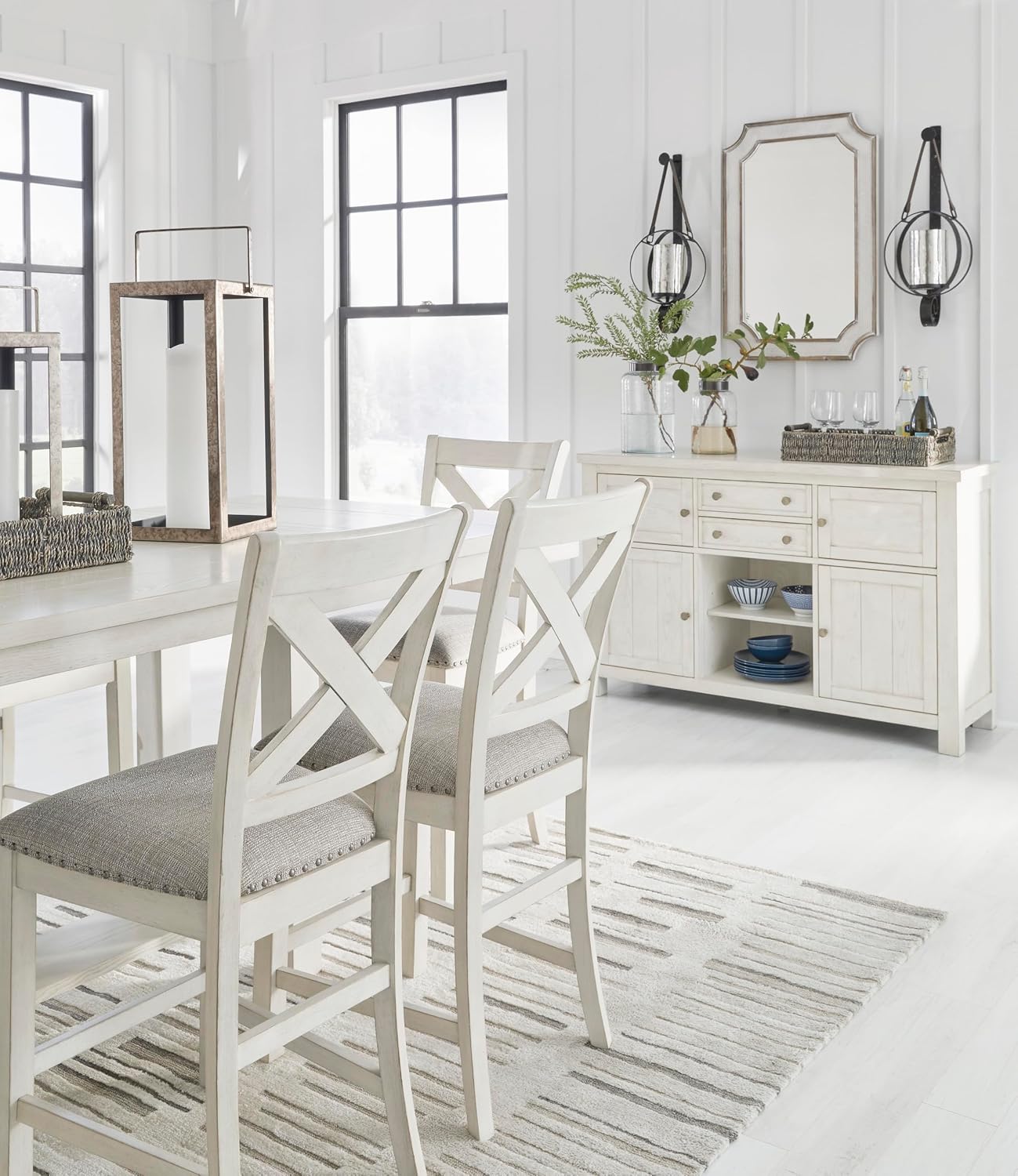 Signature Design by Ashley Robbinsdale Casual 4-Door Dining Server with Adjustable Shelves and Felt-Lined Drawers, White