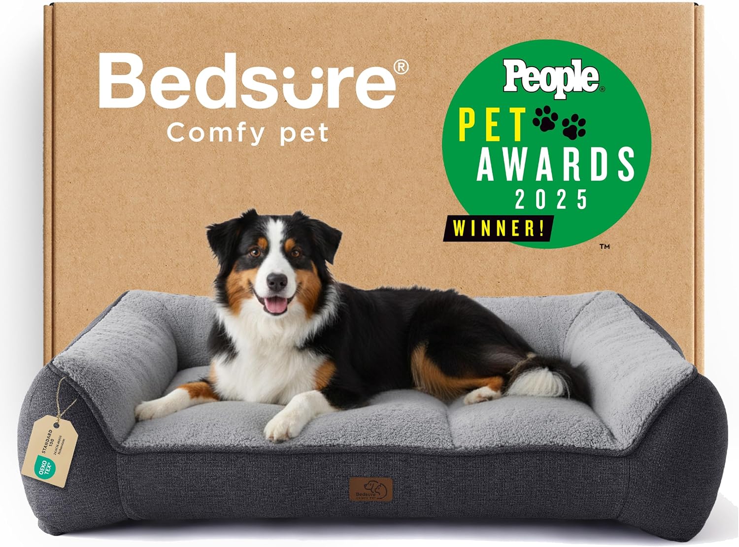 Bedsure SupportMax™ XL Orthopedic Dog Beds Large Sized Dog - Extra Thick Supportive Dogs Couch with Waterproof Washable Cover, Extra Large Comfort Pet Sofa with Soft Sherpa & Nonskid Bottom, Grey, 42"