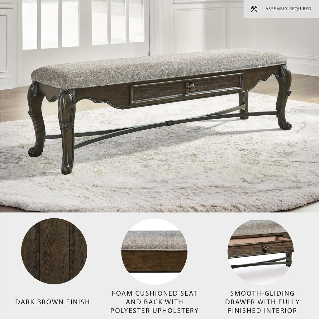 Signature Design by Ashley Maylee Contemporary Upholstered 63" Dining Bench with 1 Drawer, Dark Brown