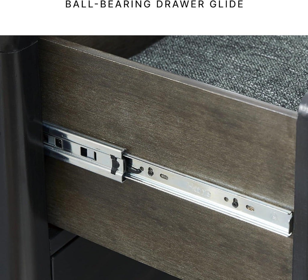 Signature Design by Ashley Rowanbeck Modern Seven-Drawer Dresser with Waterfall Edges, Nickel-Tone Hardware, Wood and Ash Veneer, Black Finish, 63.75' W