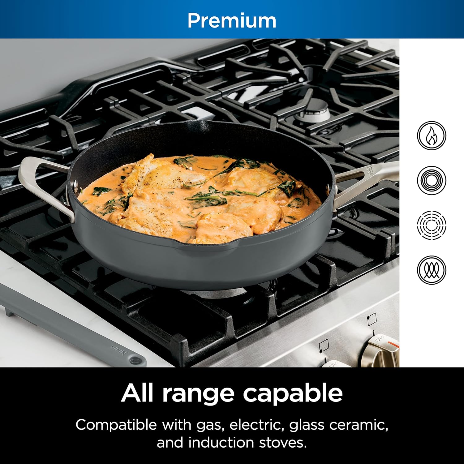 Ninja Foodi NeverStick 4 Quart Pan with Lid, Strainer, & Spatula, Oven Safe, Sea Salt Grey