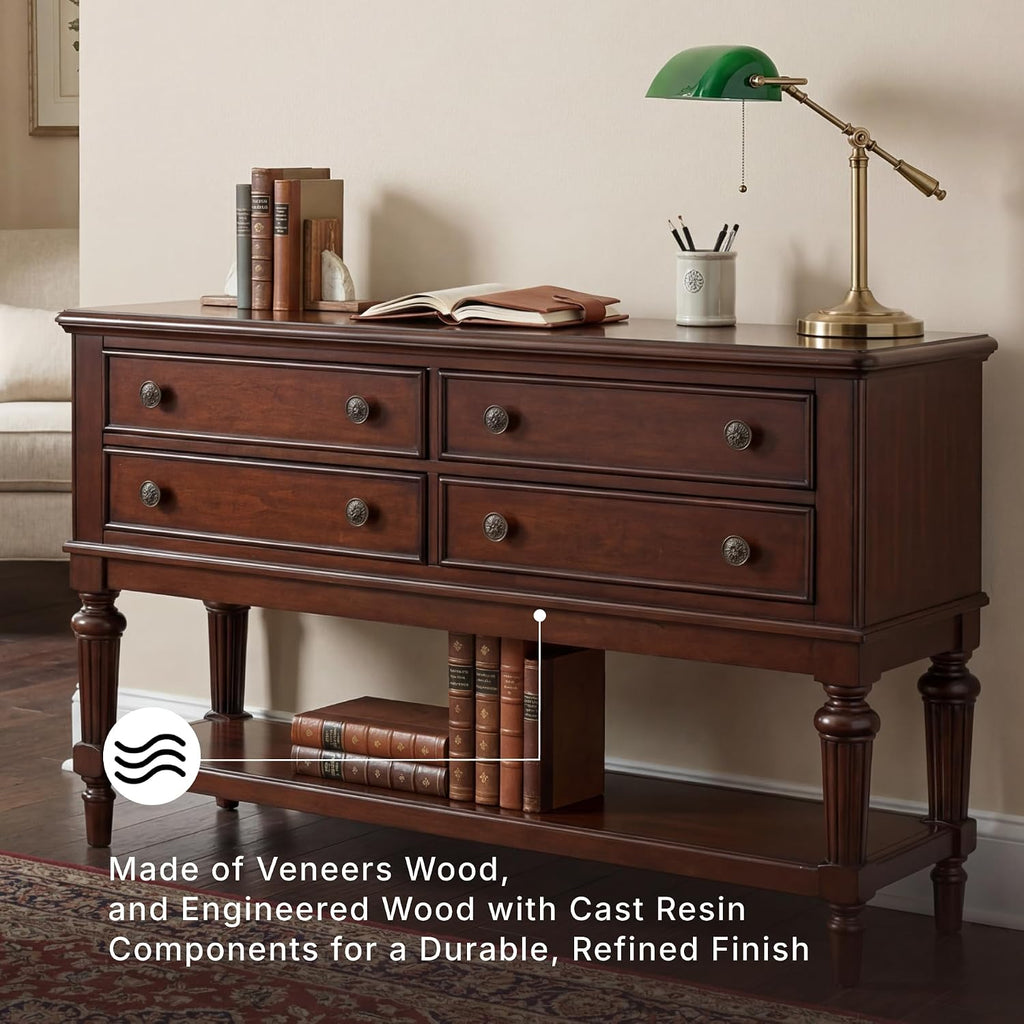 Signature Design by Ashley Lavinton Classic 4-Drawer Dining Server with Open Shelf, Dark Brown