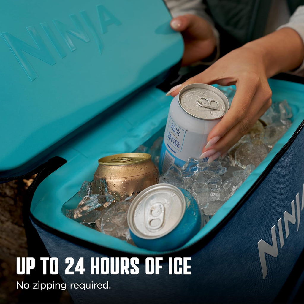Ninja Backpack Cooler | FrostVault Go 24 Can Soft Cooler | Leakproof Zipper with Built in Can Opener, 2 Ice Packs & Dry Storage Drawer | for Hiking, Camping & More | Halocline Green | FF124TL