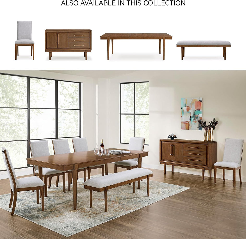 Signature Design by Ashley Lyncott Contemporary 2-Door Dining Server with Fixed Shelf and Felt-Lined Drawers, Light Brown