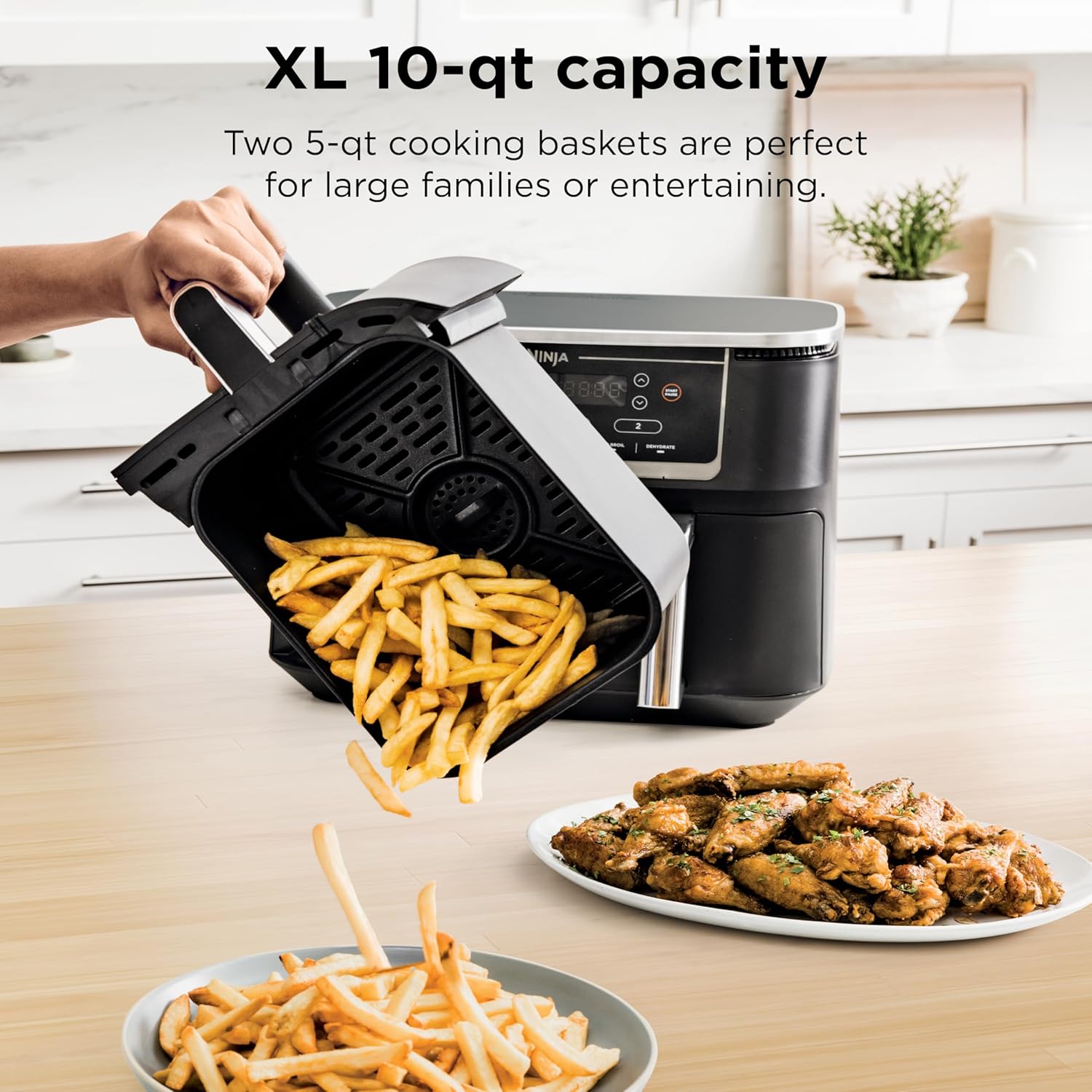 Ninja DZ550 Foodi 10 Quart 6-in-1 DualZone Smart XL Air Fryer with 2 Independent Baskets, Smart Cook Thermometer for Perfect Doneness, Match Cook and Smart Finish to Roast, Dehydrate and More, Black