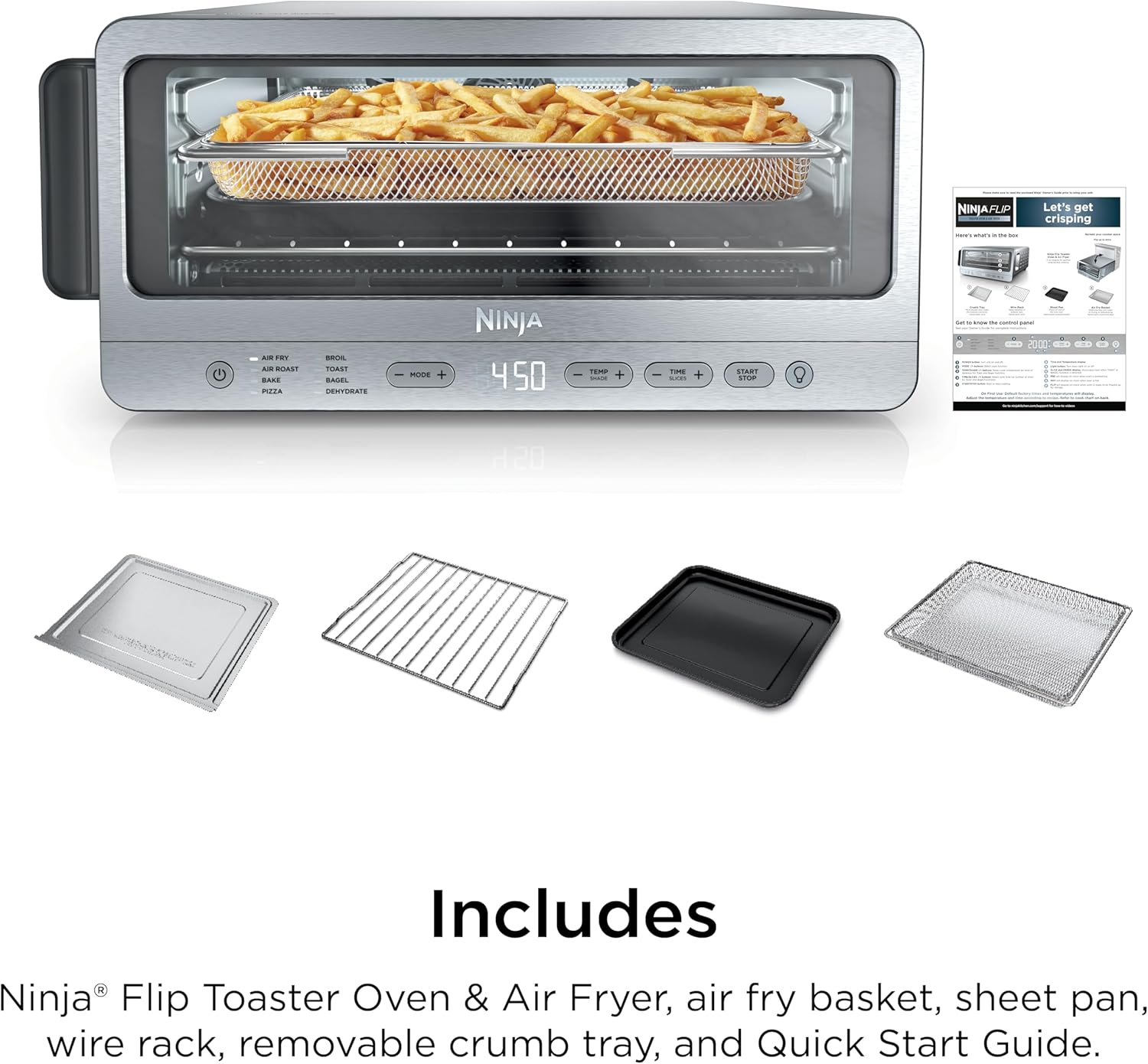 Ninja Air Fryer Toaster Oven Combo | 8-in-1 Functionality | Flip Up & Away for Storage Space | Air Fry Basket, Sheet Pan, Wire Rack & Removable Crumb Tray |1800 Watt | Stainless Steel | SP151